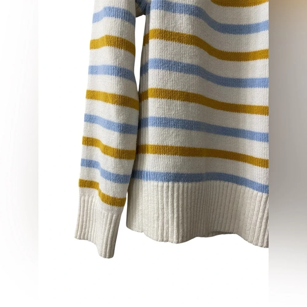 Loft Blue and Gold Striped Crewneck Sweater Small